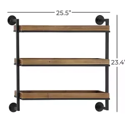 Kirklands Home Brown Wood Black Metal Pipe Frame Wall Shelf New