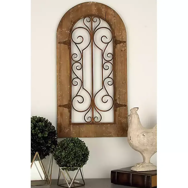 Kirklands Home Wood Black Metal Scrollwork Wall Plaque Brown Hot