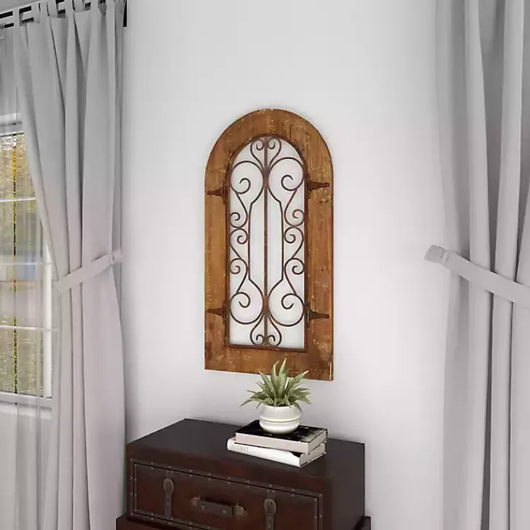 Kirklands Home Wood Black Metal Scrollwork Wall Plaque Brown Hot
