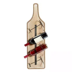 Kirklands Home Brown Wood Bottle Frame Metal Bracket Wine Holder