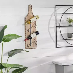 Kirklands Home Brown Wood Bottle Frame Metal Bracket Wine Holder