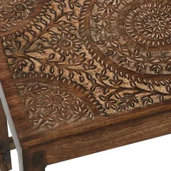 Kirklands Home Wood Carved Floral Nesting Tables, Set of 2 Brown