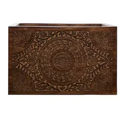 Kirklands Home Wood Carved Floral Nesting Tables, Set of 2 Brown