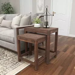 Kirklands Home Wood Carved Floral Nesting Tables, Set of 2 Brown