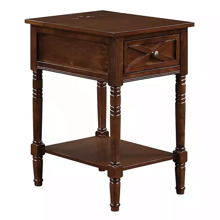 Kirklands Home Wood Charging Traditional Accent Table Brown New