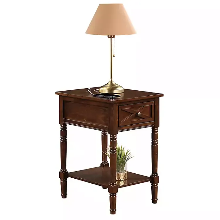 Kirklands Home Wood Charging Traditional Accent Table Brown New