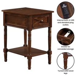 Kirklands Home Wood Charging Traditional Accent Table Brown New