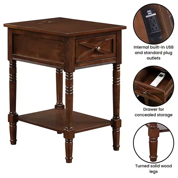 Kirklands Home Wood Charging Traditional Accent Table Brown New