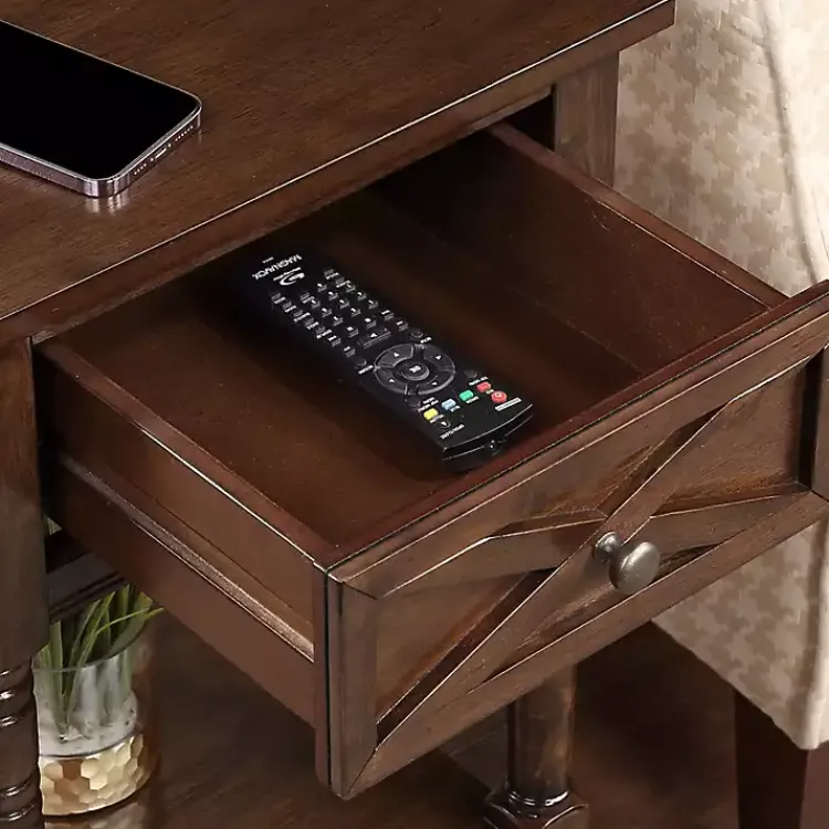 Kirklands Home Wood Charging Traditional Accent Table Brown New