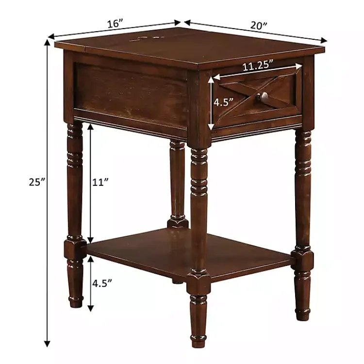 Kirklands Home Wood Charging Traditional Accent Table Brown New