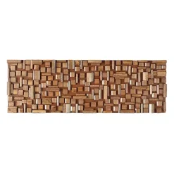 Kirklands Home Wood Geometric Block Wall Plaque, 36x12 in. Brown Discount