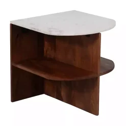 Kirklands Home Brown Wood Half Round Marble Accent Table White Best