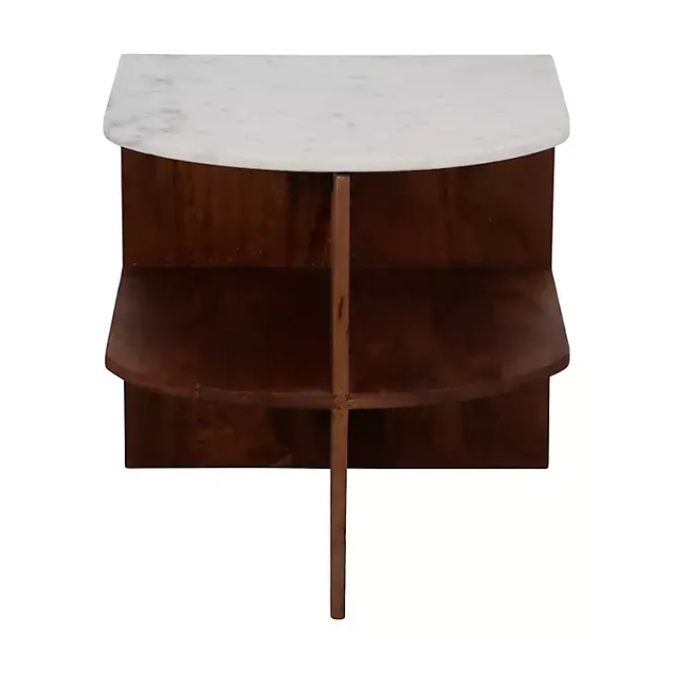 Kirklands Home Brown Wood Half Round Marble Accent Table White Best