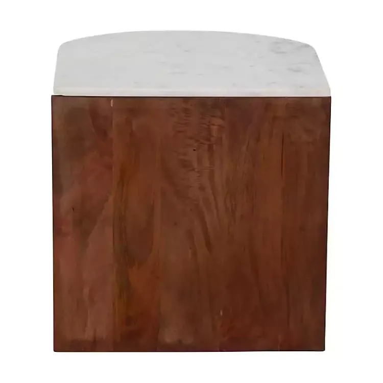 Kirklands Home Brown Wood Half Round Marble Accent Table White Best
