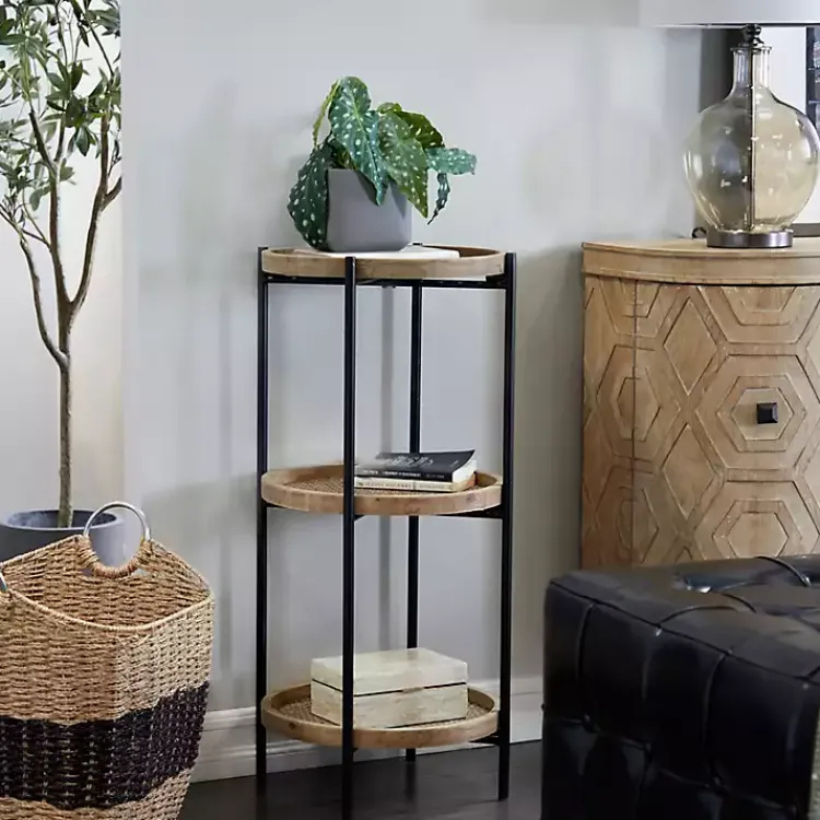 Kirklands Home Wood Mesh Woven 3-Tier Accent Table Brown Discount
