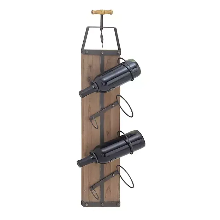 Kirklands Home Wood Panel Black Metal Wine Rack Brown