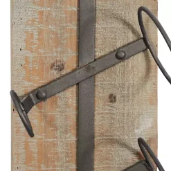Kirklands Home Wood Panel Black Metal Wine Rack Brown
