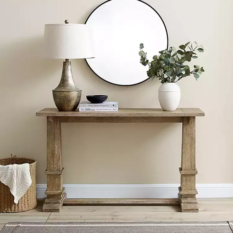 Kirklands Home Brown Wood Pedestal Base Console Table New