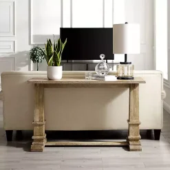 Kirklands Home Brown Wood Pedestal Base Console Table New