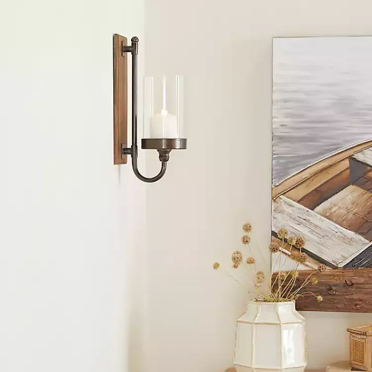 Sconces>Kirklands Home Brown Wood Sconce with Glass Holder