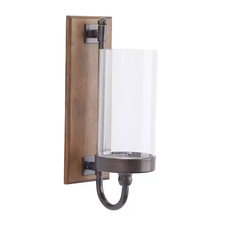 Sconces>Kirklands Home Brown Wood Sconce with Glass Holder