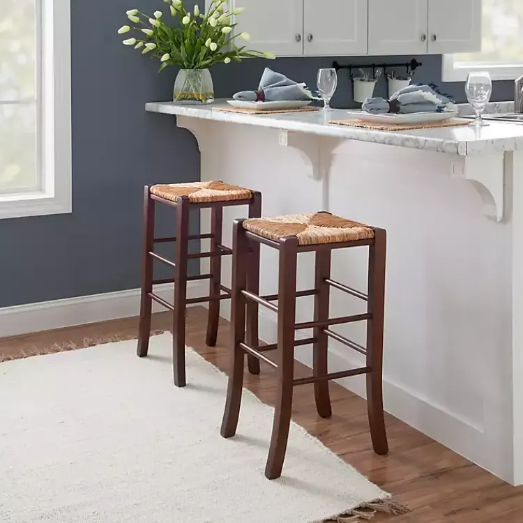 Kirklands Home Wood Seagrass Backless 2-pc. Bar Stool Set Brown Outlet