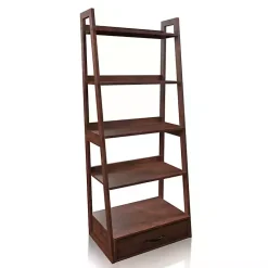 Kirklands Home Wood 5-Shelf Leaning Bookshelf Brown