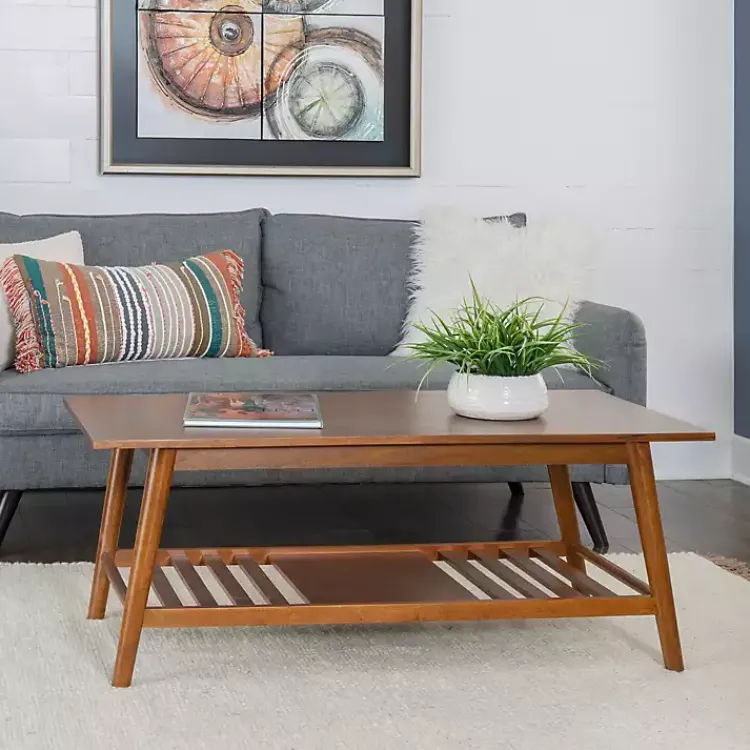 Kirklands Home Wood Slatted Bottom Shelf Coffee Table Brown Sale