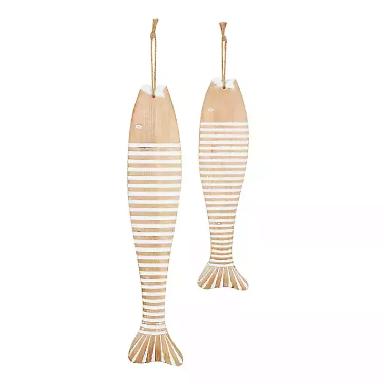 Kirklands Home Wood Striped Fish Wall Plaques, Set of 2 Brown Clearance