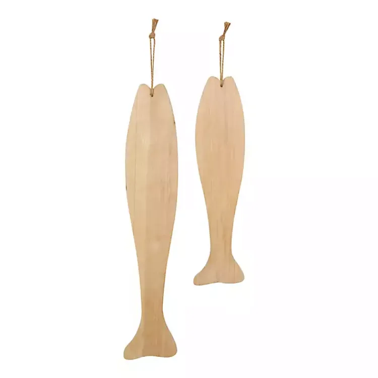 Kirklands Home Wood Striped Fish Wall Plaques, Set of 2 Brown Clearance