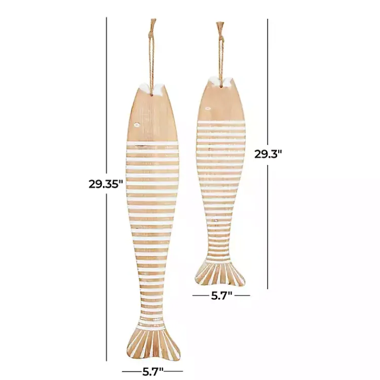 Kirklands Home Wood Striped Fish Wall Plaques, Set of 2 Brown Clearance