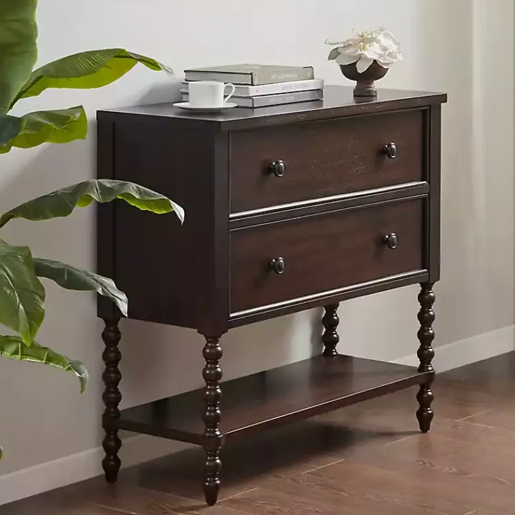 Kirklands Home Wood Turned Legs 2-Drawer Chest Brown Hot