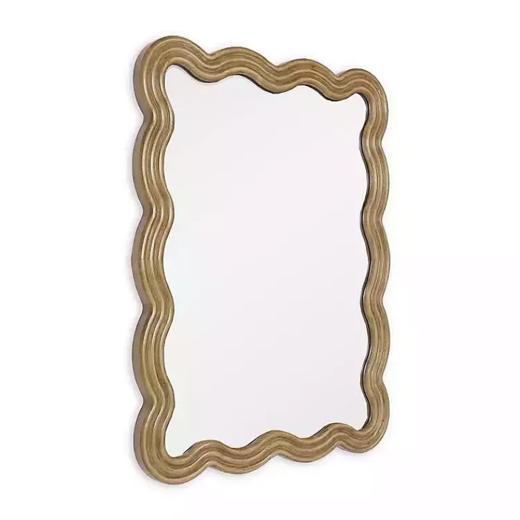 Kirklands Home Brown Wood Wavy Adria Wall Mirror Clearance