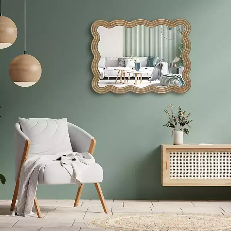 Kirklands Home Brown Wood Wavy Adria Wall Mirror Clearance