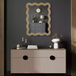 Kirklands Home Brown Wood Wavy Adria Wall Mirror Clearance