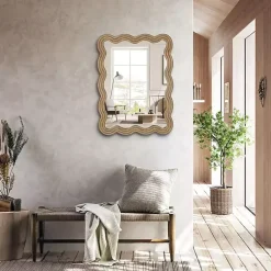 Kirklands Home Brown Wood Wavy Adria Wall Mirror Clearance