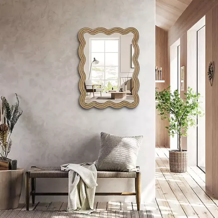 Kirklands Home Brown Wood Wavy Adria Wall Mirror Clearance