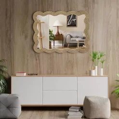 Kirklands Home Brown Wood Wavy Adria Wall Mirror Clearance