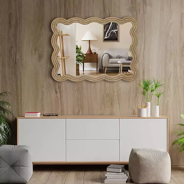 Kirklands Home Brown Wood Wavy Adria Wall Mirror Clearance