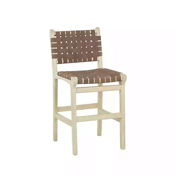 Kirklands Home Woven Leather Wooden Counter Stool Brown Hot