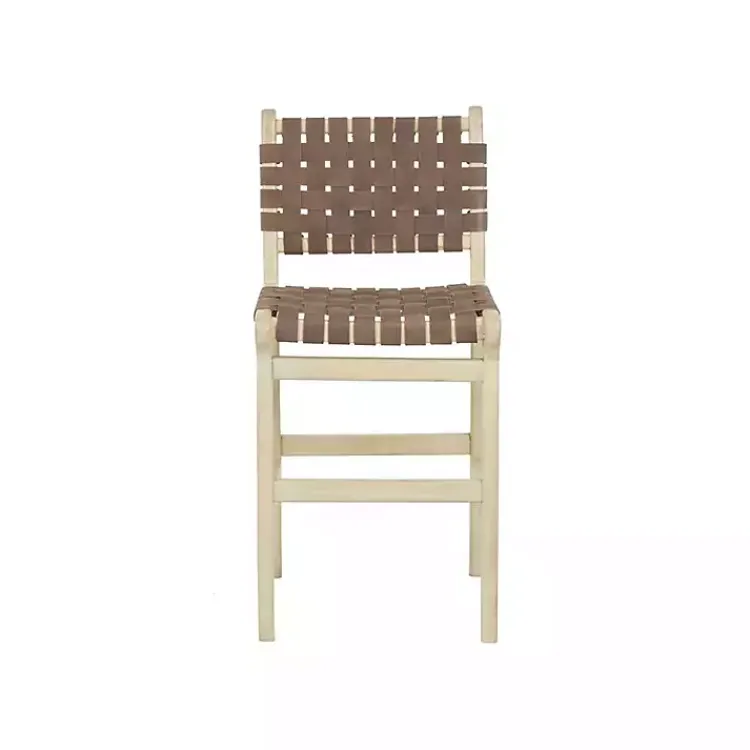 Kirklands Home Woven Leather Wooden Counter Stool Brown Hot