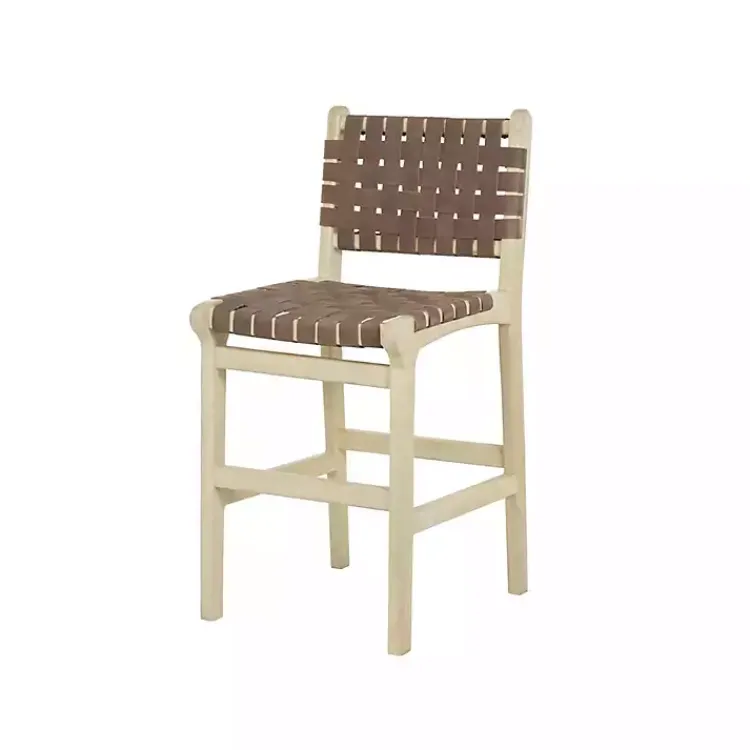 Kirklands Home Woven Leather Wooden Counter Stool Brown Hot