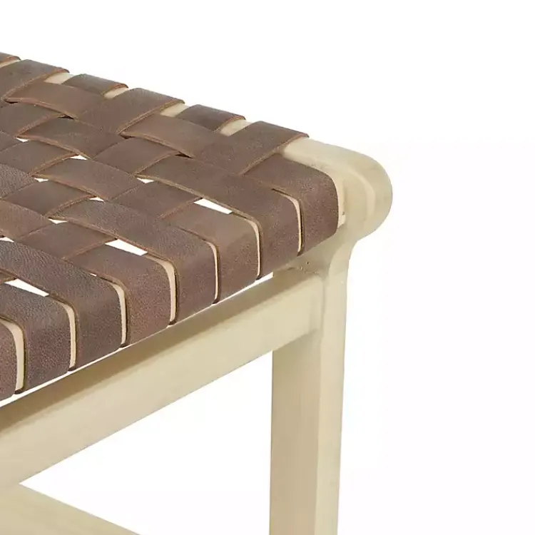 Kirklands Home Woven Leather Wooden Counter Stool Brown Hot