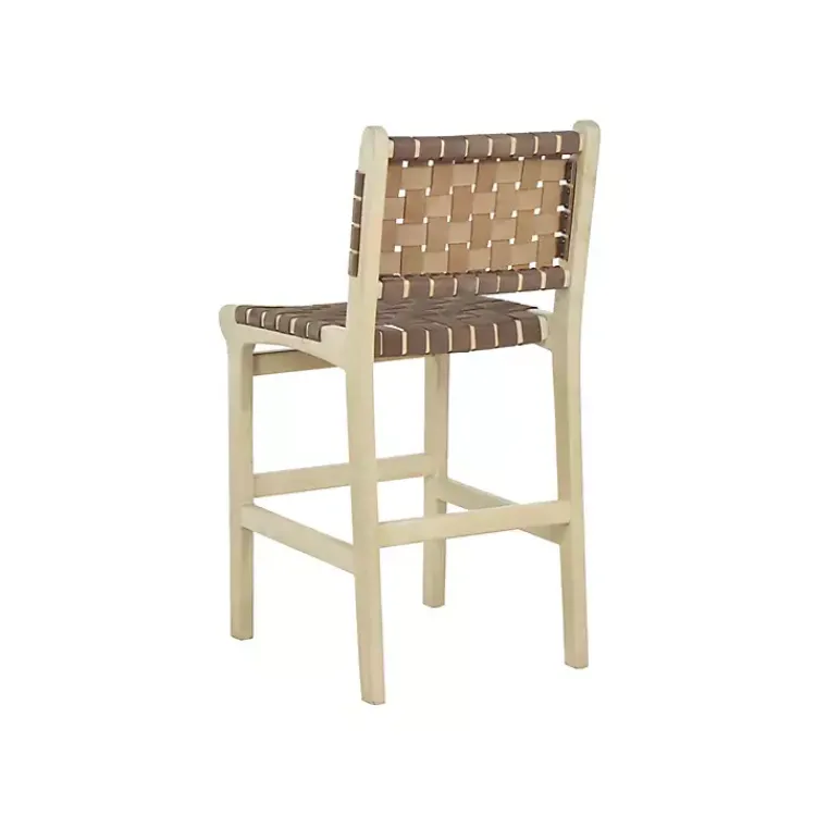 Kirklands Home Woven Leather Wooden Counter Stool Brown Hot