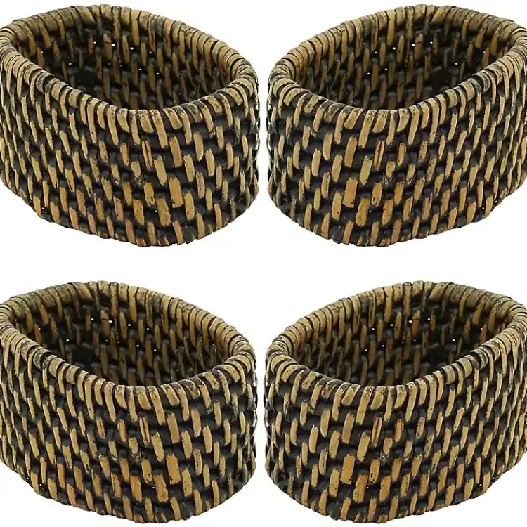 Kirklands Home Woven Rattan Oval Napkin Rings, Set of 4 Brown Hot