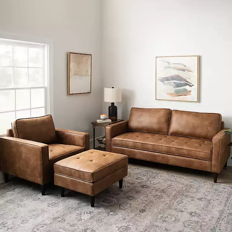 Kirklands Home Wyatt Faux Leather Sofa Brown Discount