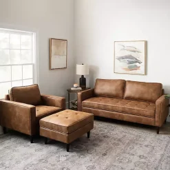 Kirklands Home Wyatt Faux Leather Ottoman Brown Best