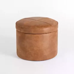 Kirklands Home Wyatt Faux Leather Storage Ottoman Brown