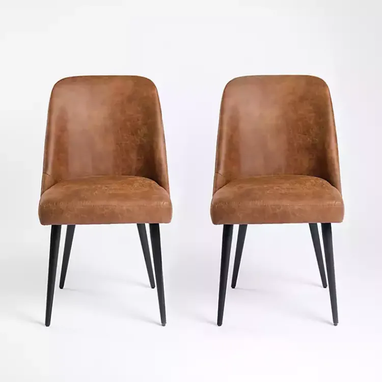 Kirklands Home Wyatt Faux Leather Dining Chairs, Set of 2 Brown New