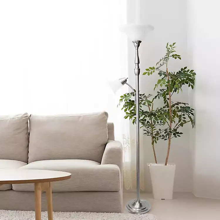 Kirklands Home Brushed Nickel Base Marble Glass Shade Floor Lamp Gray Discount